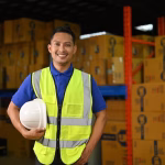 smart asian male factory engineer warehouse supervisor uniform holding his hardhat 67155 27853
