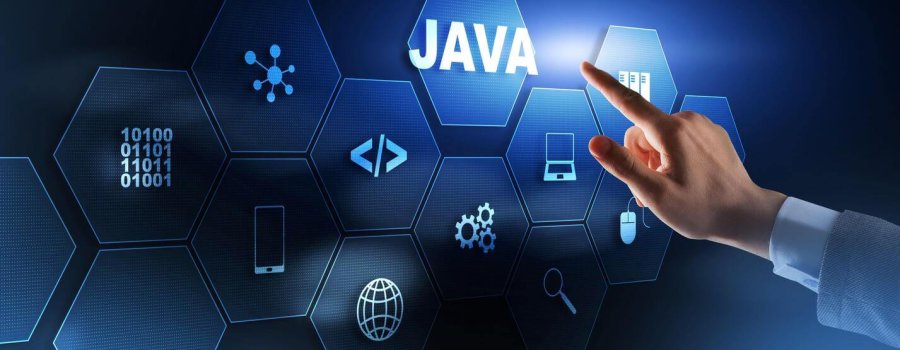 business man pushing on a touch screen interface java programming concept virtual machine photo