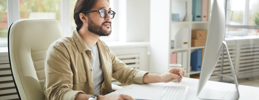 Software engineer analyzing computer error